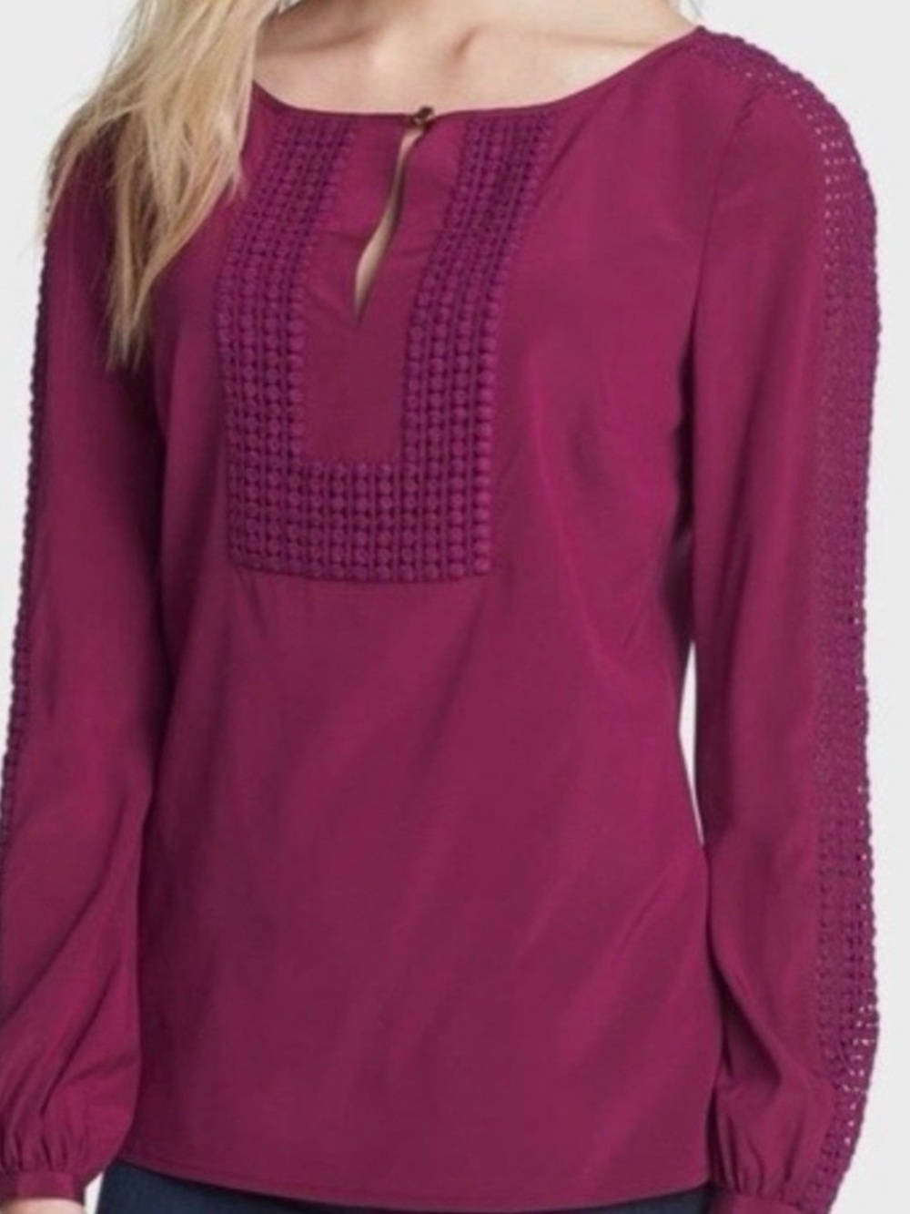 Tory Burch Lillian Silk Crepe Embroidered Blouse Purple Size 6